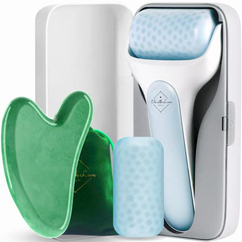 Eli With Love Ice Roller For Face Premium Facial Ice Roller With Jade Gua Sha - Carry Case And 2X Rollers For Long Lasting Cold - Eye Roller For Puffy Eyes & Cold Massage (Ice Roller + Gua Sha) #TOP21