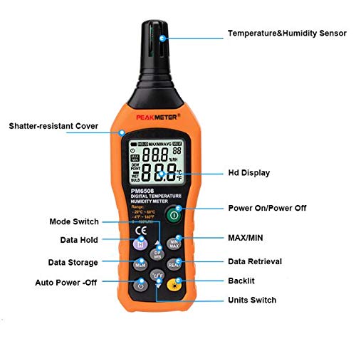 PEAKMETER PM6508 Digital Temperature Humidity Hygrometer Thermometer Weather Station Tester