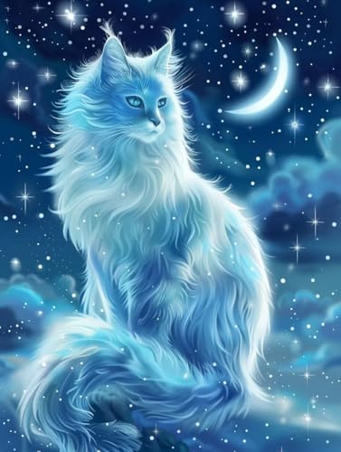 Peinture Diamant Lune et Chat : Sublimez votre Salon avec le Kit 90x120cm