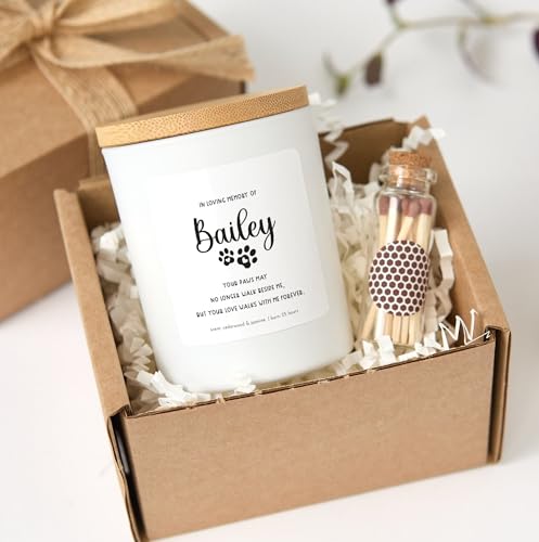 Pet Memorial Candle with Matches | in Loving Memory of Dog or Cat | Personalized Remembrance Gift-White/Unscented