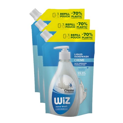 Image of Wiz Creme Hand Wash Refill Pouch - 1L (Pack of 3) | Moisturizing Formula for Soft & Smooth Hands | Germ Protection | pH Balanced | 70% Less Plastic | Gentle Everyday Hand Care