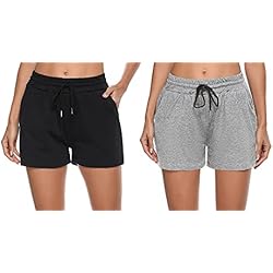 Sykooria Pantalones Cortos Mujer Deporte Verano Cintura Elástica Ajustable Shorts Mujer Deporte Pantalon Corto Deporte Mujer Algodón con Bolsillos para Correr Yoga Jogging S-XXL