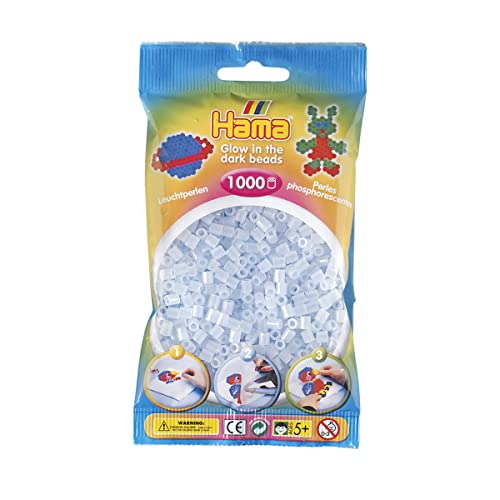 HAMA Bolsa de perlas | Aprox. 1000 cuentas midi fusibles para manualidades y mosaicos | Perlas de fusión para niños creativos 5+ | Juego de arte y decoración | Glow in the dark - blue