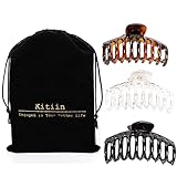 Kitiin Polycarbonate Strong hold large hair claw clips for women thick hair, 3 counts in set of blac