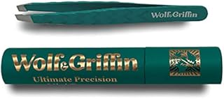 Wolf & Griffin Ultimate Precision Mini Tweezers | Stainless Steel Professional Slant Eyebrow Tweezers for Men and Women | Peacock Green
