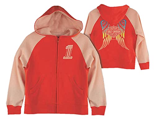 Harley-Davidson Little Girls' #1 Logo Colorblocked Zip-Up Knit Hoodie - Pink2