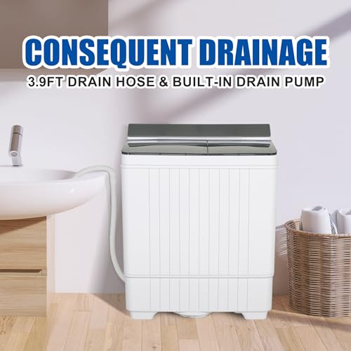 ROCSUMOO Portable Washing Machine with 28lbs Capacity, Twin Tub Lavadora Portatil with Built-in Drain Pump, Semi-automatic Laundry Washer(18lbs) and Spiner(10lbs) Combo for Apartment, RV and Dorm - Thumbnail 4