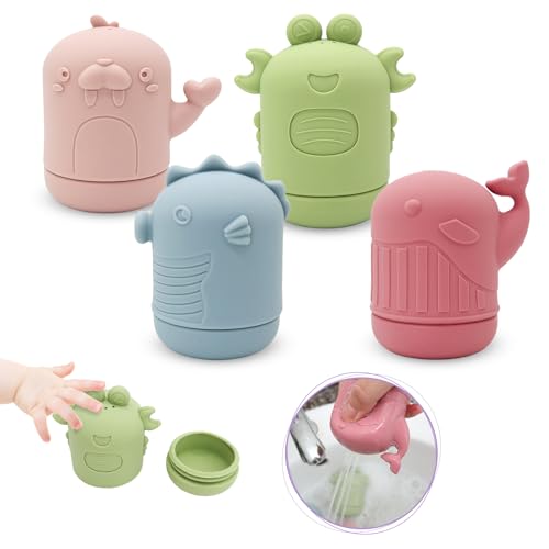Image of Baby Bath Toys, iselyn 4Packs Bath Toys for Kids Ages 1-3 Silicone Mold Free Bath Toys for Toddlers Non-Toxic Dishwasher Safe Bathtub Toys-Marine Animal