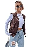 SOLY HUX Women's Zip Up Drawstring Hoodies Sleeveless Sweatshirt with Pocket Coffee Brown S
