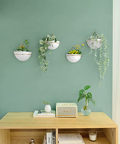 Mkono Ceramic Wall Planter Set Of 2 Hanging Planter With Metal Geometric Plant Hanger, Modern Wall Mounted Plant Pot For Succulent Air Plant Cactus Indoor Home Office Decor Gift Idea, Gold #TOP1