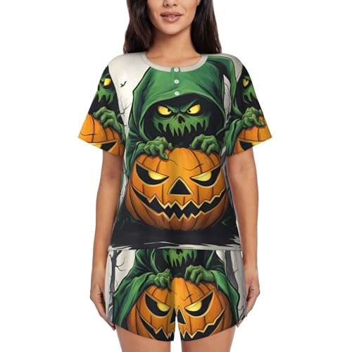 Pijama de mujer cómodo que evita el sudor con diseño de calabaza verde