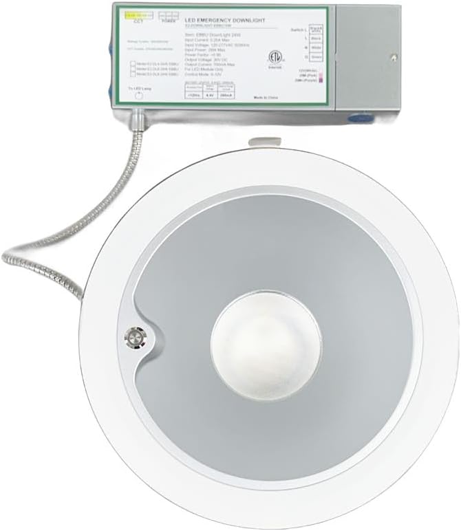 E2 LIGHTING 8 Inch Architectural Recessed LED Downlight with Pre-Wired Emergency Battery Backup, 5CCT Tunable 2700K–5000K, 16W/20W/24W Wattage Selectable, Dimmable Commercial Ceiling Light 120-277V