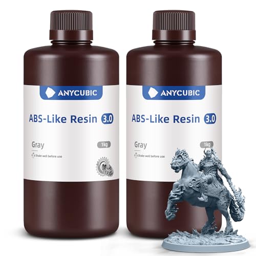 ANYCUBIC 3D Printer Resin Bundle, ABS-Like 3.0 Resin for 8K/14K/16K 3D Printing, Strong Strength, High Precision, Low Odor, Wide Compatibility for All LCD Resin 3D Printers (Grey, 2kg)