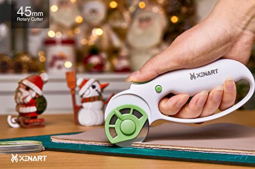 Xinart XQBD45GN 45Mm Rotary Cutter For Fabric Safety Lock Ergonomic Classic Comfort Loop Fabric Small Rotary Cutter For Sewing Quilting Crafting (Extra 2Pcs Replacement Blades Included)-Green thumb #2