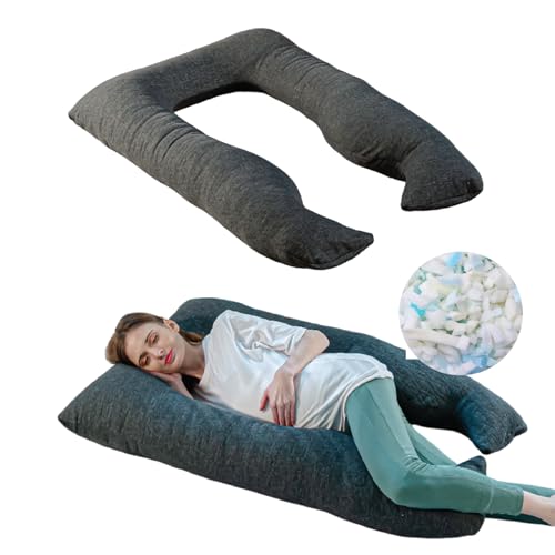 Image of The White Willow Full Body U-Shaped Maternity Pillow for Pregnancy - Belly Support with Removable Cover - Gift for Expectant Mothers - Grey