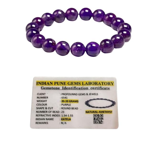 PROFOUND GEMS Products Certified Amethyst Natural Healing Stone Crystal Round Beads 8 mm Bracelet For Men, Women, Boys, Girls (Purple) (B0D37WGNMS) Amazon Price History, Amazon Price Tracker