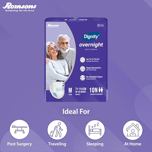 Image of DIGNITY Overnight Tape Style Adult Diapers - M (30 Pieces) With Wetness Indicator and Leakage Protection Upto 12-16 Hrs.