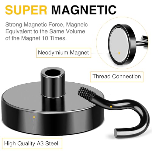 Image of DIYMAG Magnetic Hooks,170lbs Heavy Duty Magnets with Hook Black 6 Pack