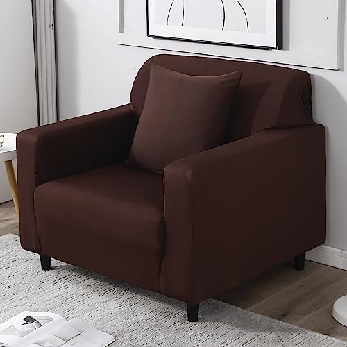 Image of HOKIPO Elastic Stretchable Single Seater Sofa Cover, Chocolate Brown (AR-4277-E2)