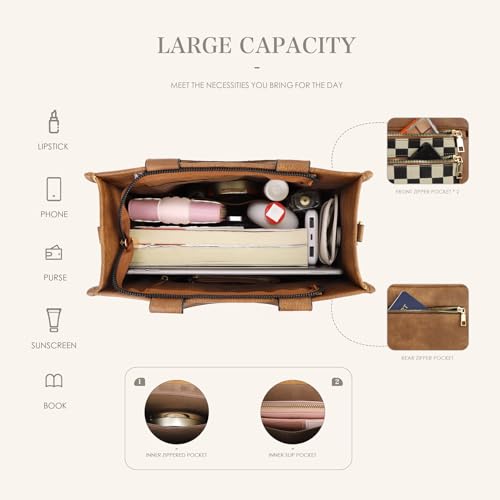 Image of WJCD Women's Tote Handbags Stylish Vegan Leather Handheld Purse for Women Plaid Striped Adjustable Strap Durable Lightweight