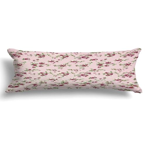 Rebbygena Pink Flowers Pattern Decorative Long Body Pillow Cover Case with Zipper for Bedding Sofa Hotel Home Decor,20x59in Long Pillowcase Birthday Gifts for Adults Pregnant Women Kids Girls Teens