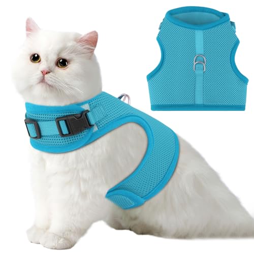 Magshion Adjustable Cat Harness with Velcro, Breathable Mesh Cat Vest Harness for Large Kitten Escape Proof, Pet Supplies for Outdoor Walking Training, Easy to Put On and Take Off, Sky Blue, Large