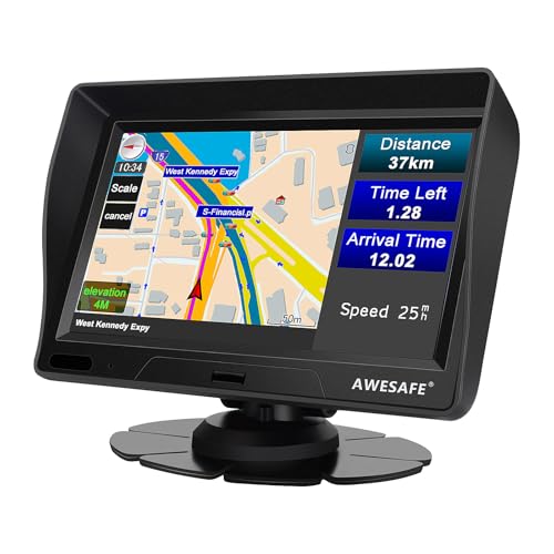 AWESAFE Car GPS Navigation System Latest 2025 Map,7 inch Touch Screen Turn-by-Turn Voice Guidance, Speed & Red Light Warning