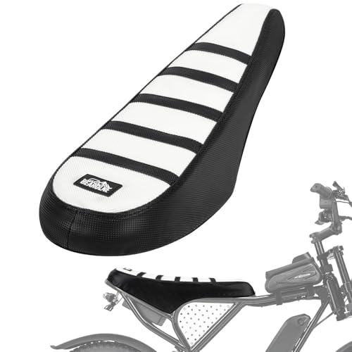 BEAROLNE Ebike Seat Cover Upgraded for Ridstar Q20/Q20 pro EBikes Waterproof Non-Slip Seat Cover with Elastic Strap Seat Covers for Electric Dirt Bike (White with Black Ribs)