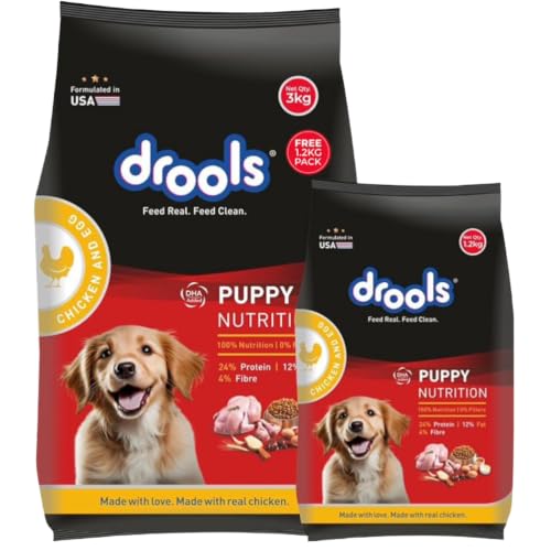 Drools Puppy Dry Dog Food 4.2kg (3kg + 1.2kg Free) | Chicken & Eg...