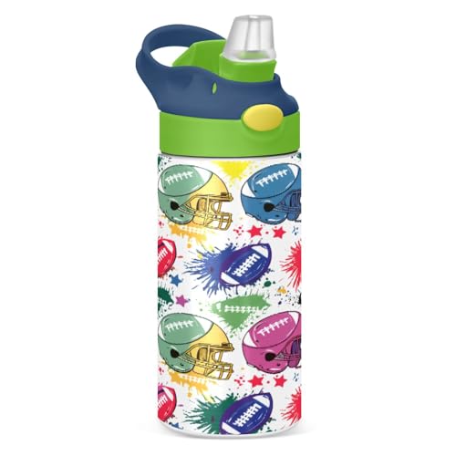 JUMBEAR Borraccia termica per bambini con coppa del campionato di basket, 350 ml, borraccia sportiva isolata con coperchio con cannuccia, in acciaio inox, per ragazzi e ragazze