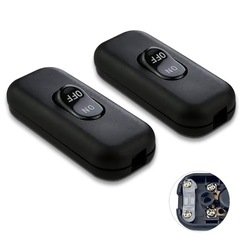 2Stück Schnurschalter Zwischenschalter(250V 6A) Schnurschalter 2 Polig Kabelschalter Geeignet für alle Arten von elektrischen Lampen Tischlampen Schwarz