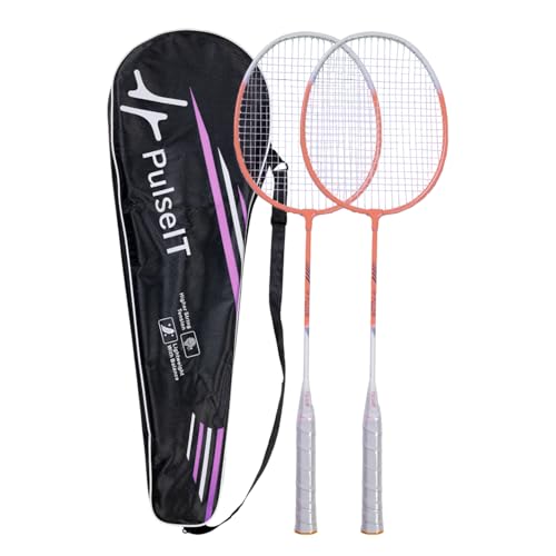 PulseITSmash Badminton Racket- for Men & Women. Lightweight Aluminum Frame with High Tension Strings. Indoor/Outdoor Badminton Racquet for Training, Power Play & Control. (Pink)