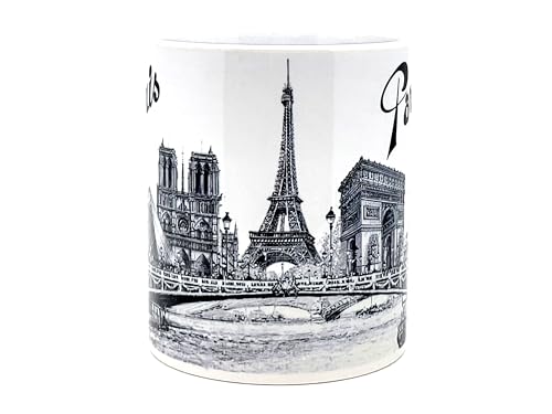 DESSAPT Arts - Monuments de Paris - Mug Céramique 325ml - Tasse-Cadeau Unique avec les Magnifiques Paysages Parisiens - Imprimé en France - Blanc Brillant