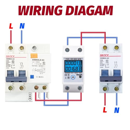 Compteur d'énergie kWh monophasé Rail DIN rétroéclairé AC 220V