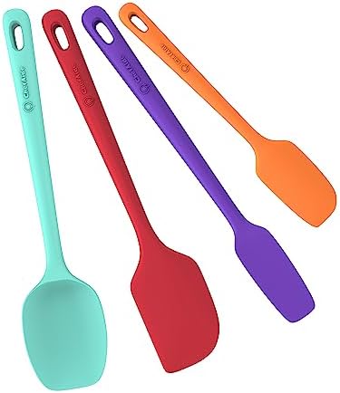 ChefAide 4 Pieces Silicone Spatula Set, Food Grade Rubber Spatula, Upgrade Strong Handle with Ergonomic Grip, Heat Resistant Up to 600°F for Nonstick Cookware, Cooking