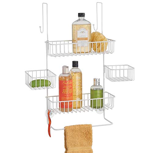 mDesign Extra Wide Metal Wire Over Door Bathroom Tub & Shower Caddy, Hanging