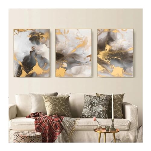 Art mural pour salon haut de gamme avec ces affiches de peinture dorée aquarelle abstraite 60x80
