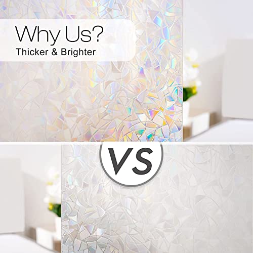 Rabbitgoo Window Privacy Film, Rainbow Window Clings, 3D Decorative Window Vinyl, Stained Glass Window Decals, Static Cling Window Sticker Non-Adhesive, 23.6" X 157.4" Inch #TOP4