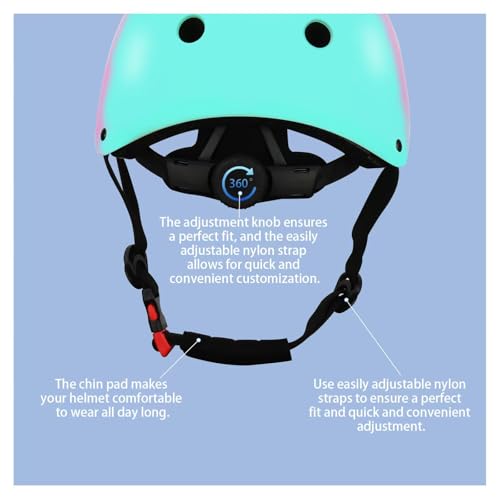 Image of Color Gradient Adjustable Kids Bike Helmet with Knee & Elbow Pads Set | Multi-Sport Safety Gear for Boys & Girls Ages 5-14 | Skateboarding, Scooters, Roller & Inline Skating, Longboarding