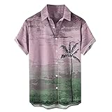 Ymosrh Button Up Shirt Men, Down Shirt Men Cool Shirts Shirts Men's Hawaiian Print Short Sleeve Lapel Pocket Shirts for Big and Tall Up Shirt Camisas para Hombres Casual Manga Corta (3XL, Pink)