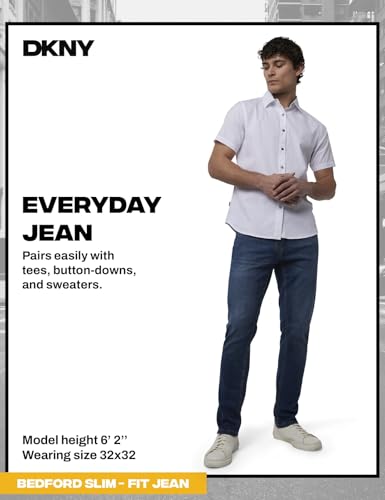 Image of DKNY Bedford Slim Fit Jeans for Men - Tapered Leg Stretch Denim Pants, Classic 5-Pocket Styling | Mens Slim Fit Jeans