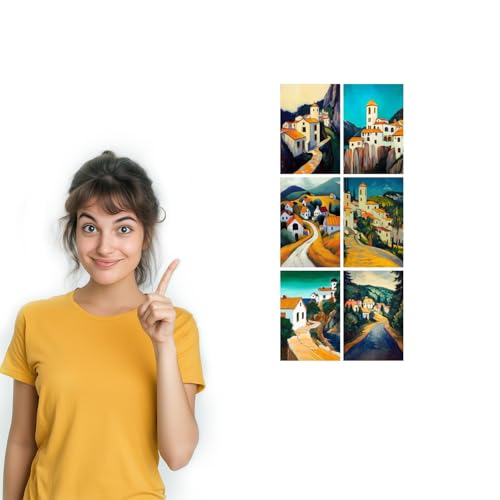 Image of SiddArtify Architectural Wall Art Poster Print Set - Mediterranean Village Landscape Decor for Living Room Office - Set of 2-4x6 Inch - Board (Pack of 6) - Sticker (Pack of 6)