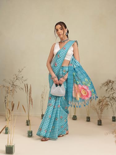 Image of Amazon Brand - Anarva Women's Kalamkari Saree With Blouse Piece