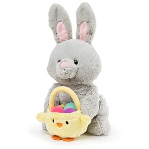Gund amazon exclusive easter bunny with basket and easter eggs easter decorations bunny stuffed animal for ages 1 and up gray 10  urban country home decor