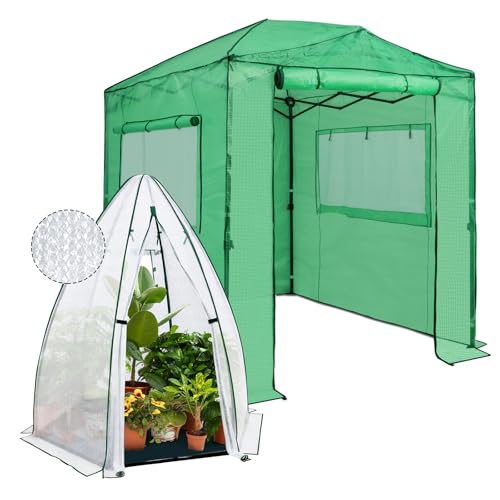EAGLE PEAK 8x6 Portable Walk-in Pop up Greenhouse and Bubble Film Cover Mini Dome Greenhouse