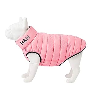 HUGO & HUDSON Reversible Warm Winter Dog Puffer Jacket Water Resistant Coat, Light Pink & Grey, M47