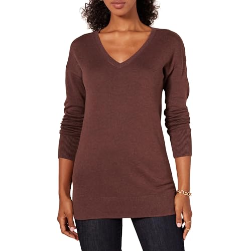 Image of Amazon Essentials Women's Lightweight V-Neck Tunic Sweater, Long Sleeve, Ribbed (Available in Plus Size)