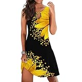 Floral Printed Casual Dress for Women Summer Crewneck Keyhole Sleeveless Tank Dress Beach Sundress Flowy Swing Mini Dress