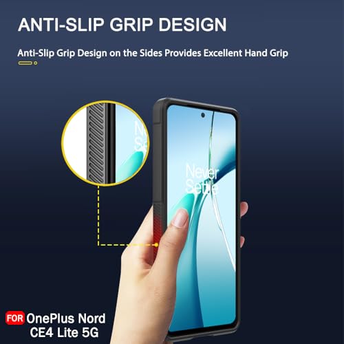 Image of TheGiftKart Liquid Silicon Back Cover Case for OnePlus Nord CE 4 Lite 5G | ShockProof Military Grade Protection | Micro-Fibre Cloth On Inner Side | Built-in Anti-Slip Grip Back Case Cover (TPU, Black)