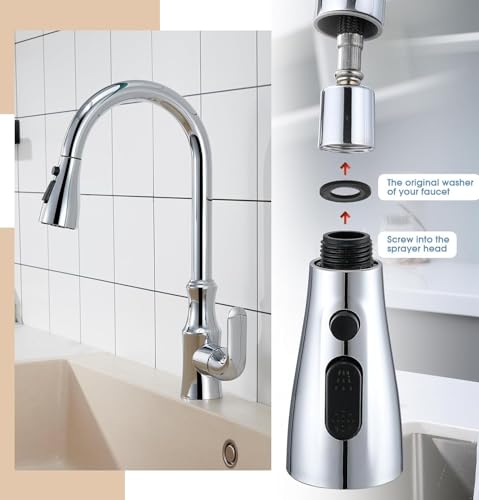 Pull Down Kitchen Faucet Sprayer Head Replacement Part - Pull Out Sink Sprayer Replacement Nozzle, Kitchen Faucet Head Hose Spray Tap Spout Only for G1/2（20mm）Connector (Silver)